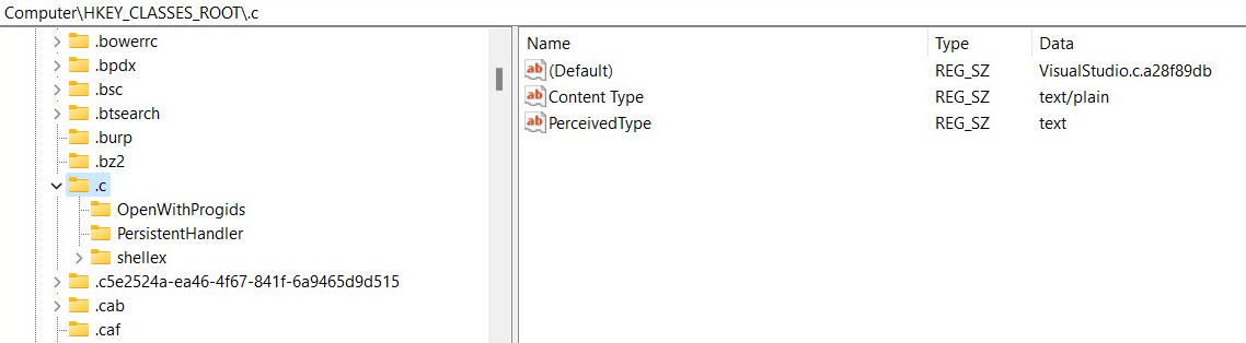 HKCR subkey named .c